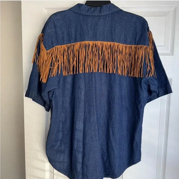 Robellas Vintage Denim Fringe Shirt - Large - Picture 3 of 5